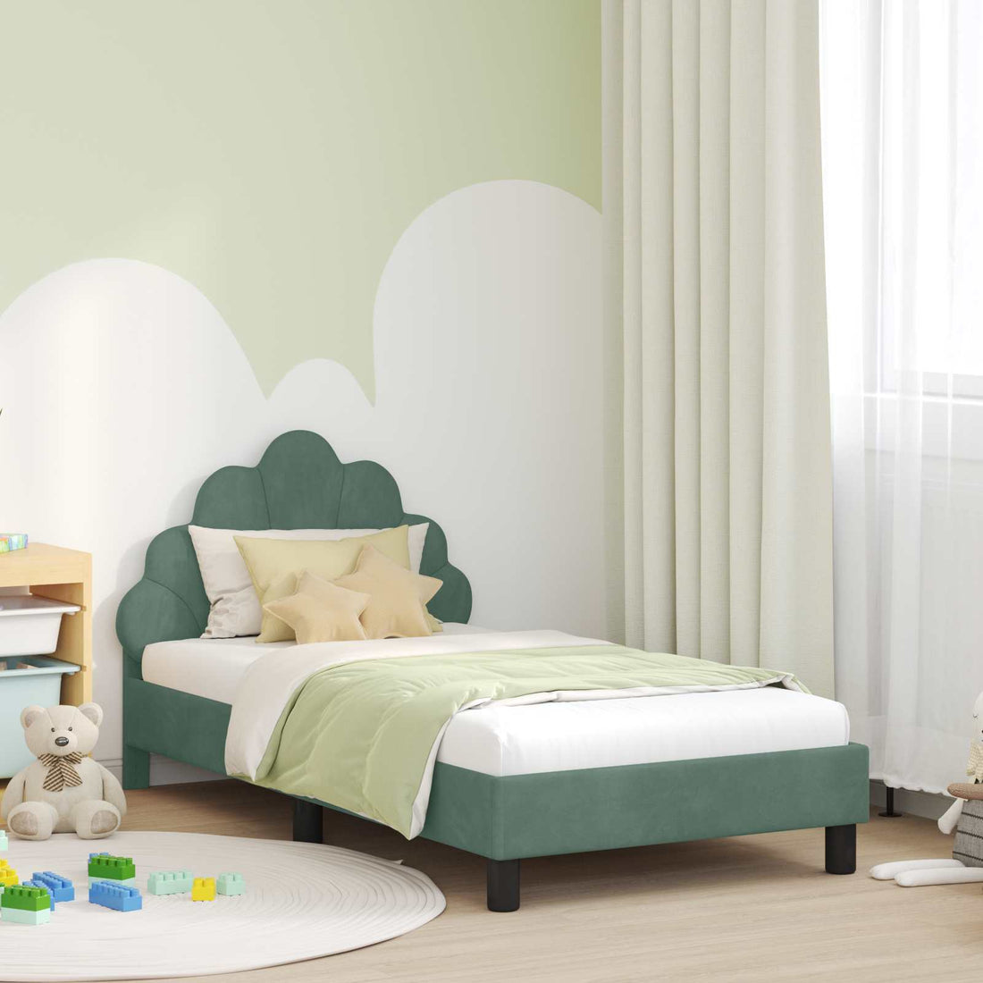 vidaXL Cama para niños con cabecero Verde Mar 80 x 160 cm Terciopelo