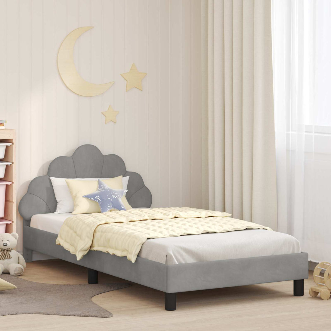 vidaXL Cama para niños con cabecero Gris Claro 90 x 190 cm Terciopelo