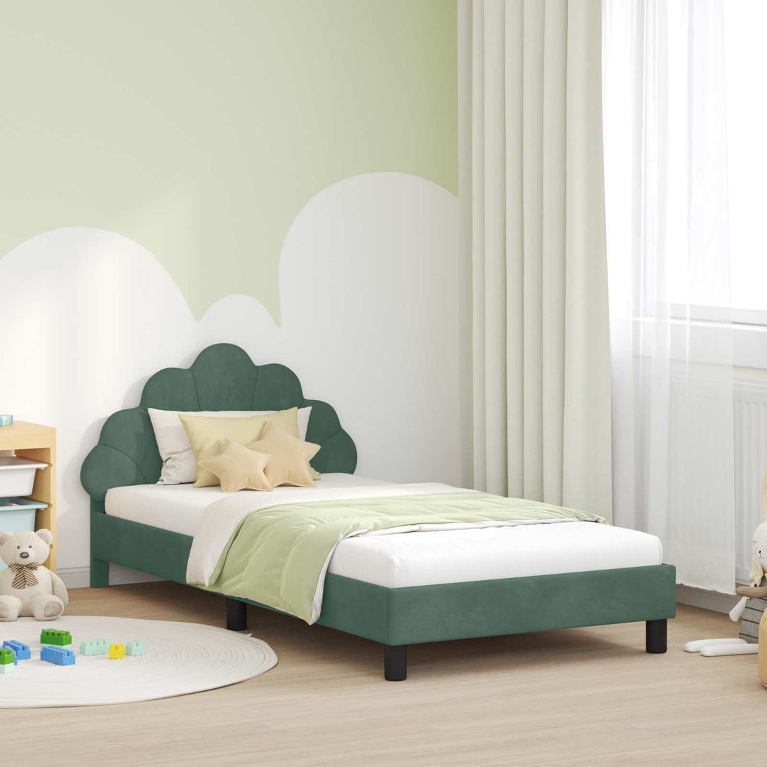 vidaXL Cama para niños con cabecero Verde Mar 90 x 190 cm Terciopelo
