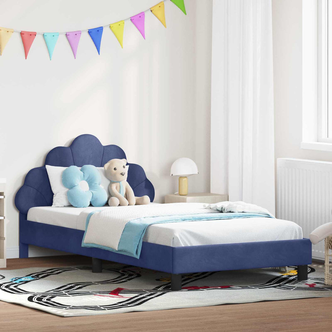 vidaXL Cama para niños con cabecero Azul Policía 90 x 190 cm
