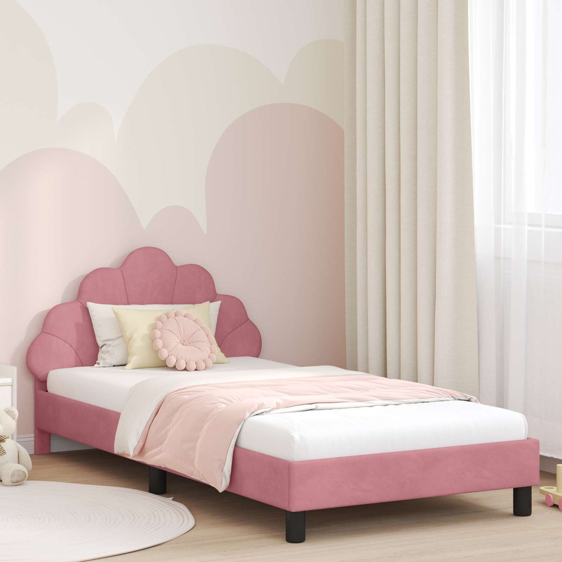 vidaXL Cama para niños con cabecero Rosa 90 x 200 cm Terciopelo