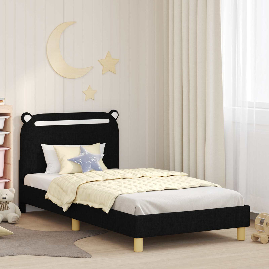 vidaXL Cama para niños con cabecero Negro 80 x 200 cm Tela