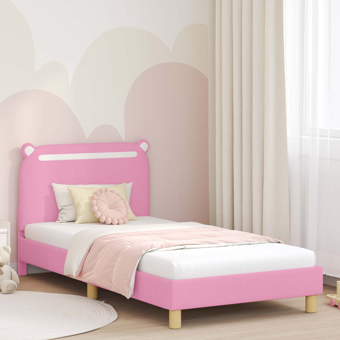 vidaXL Cama para niños con cabecero con cabecera Rosa 80 x 200 cm Tela