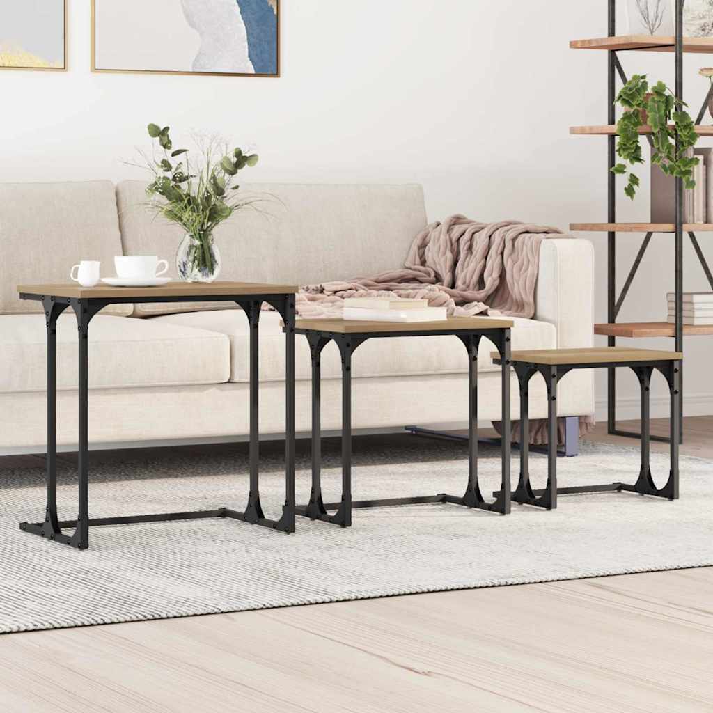 vidaXL Mesa de Café Nido 3 uds. Roble artisan 50.5 x 35 x 53 cm