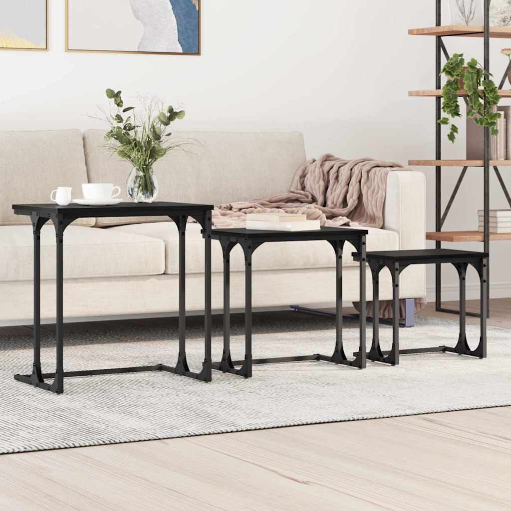 vidaXL Mesa de Café Nido 3 uds. Roble negro 50.5 x 35 x 53 cm
