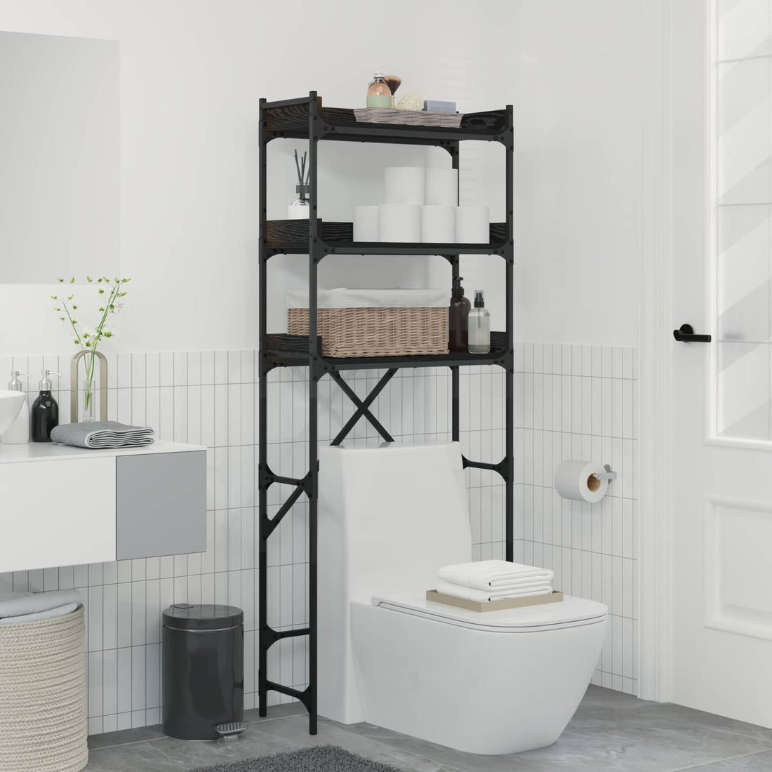 vidaXL Estante para lavadora con estante Roble Negro 67 x 25 x 163 cm