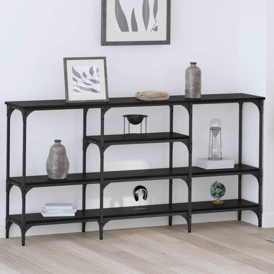 vidaXL Mesa Consola Roble negro 160 x 29 x 80 cm Madera de ingeniería