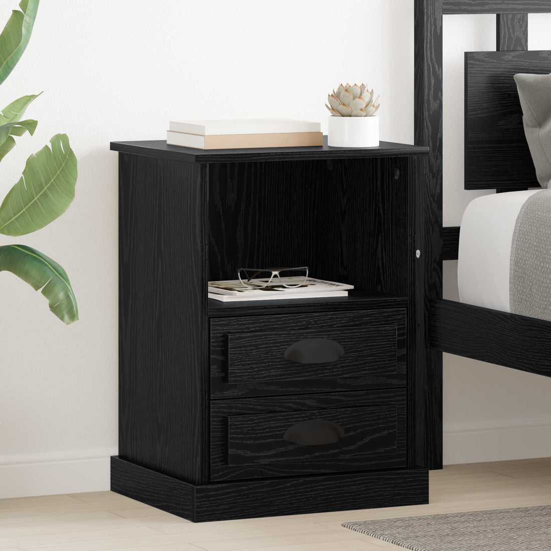 vidaXL Armario de Noche 2 uds. Roble Negro 36 x 43 x 60 cm