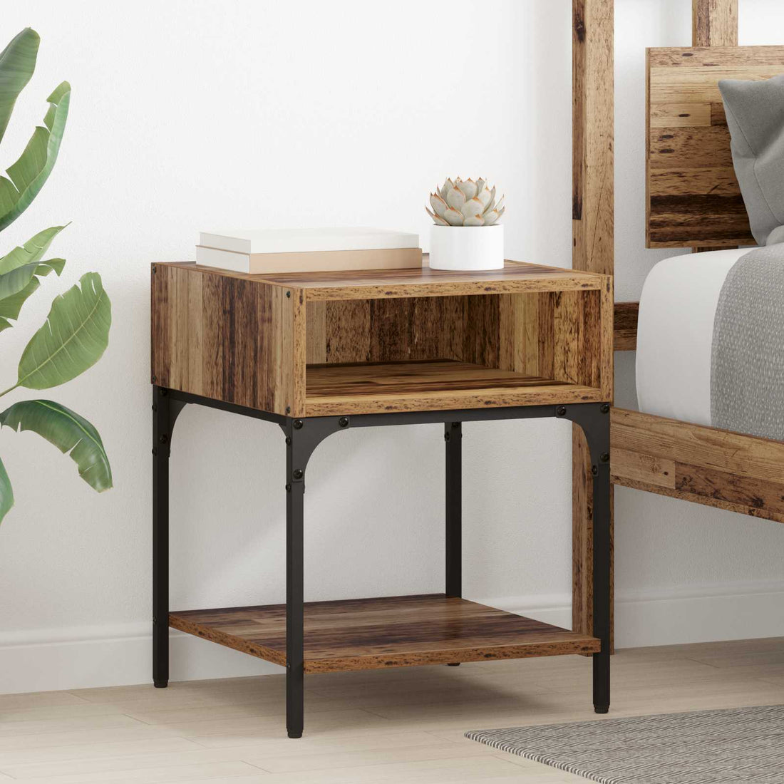 vidaXL Mesita de Noche 2 uds. Madera vieja 40 x 40 x 50 cm