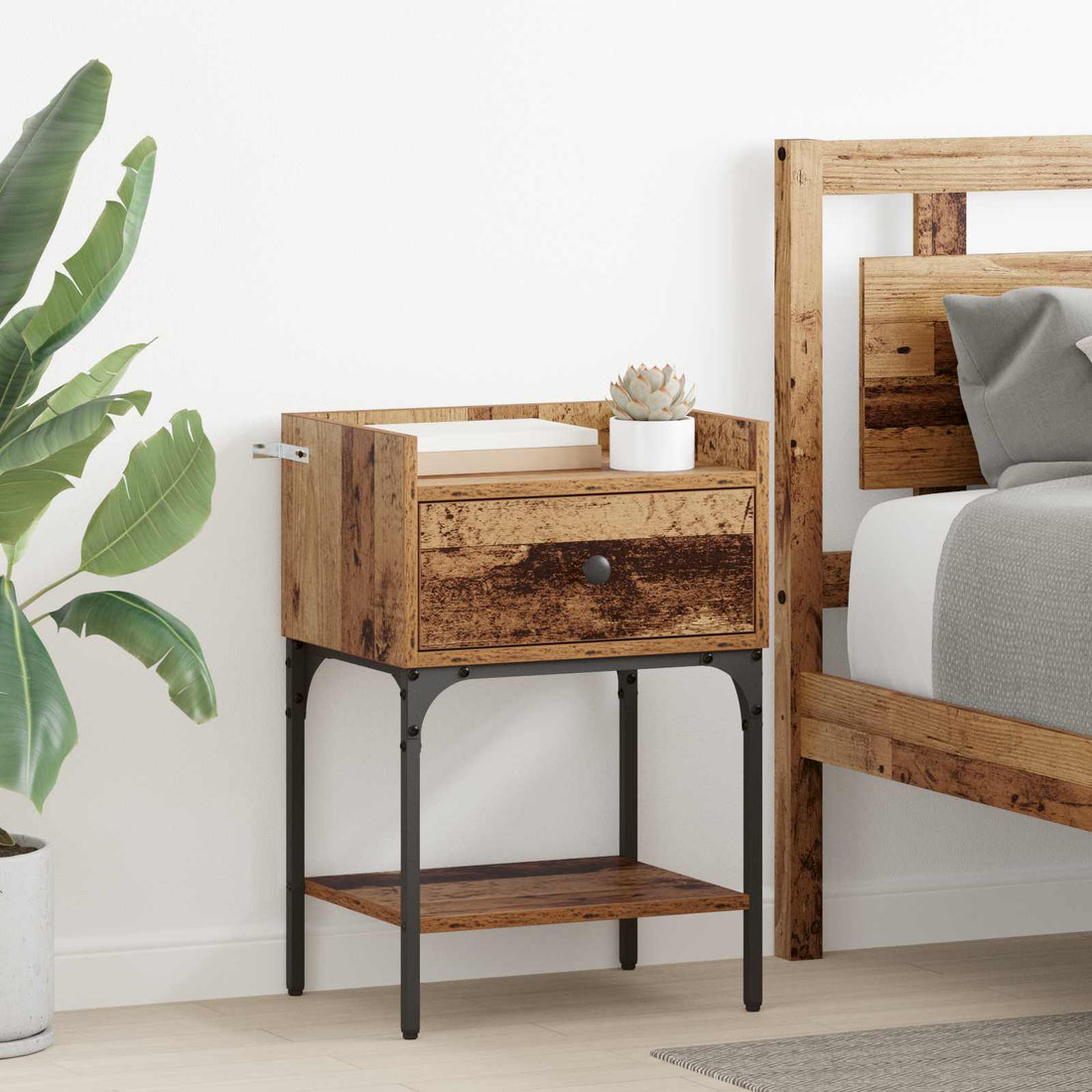 vidaXL Mesita de Noche 2 uds. Madera vieja 40 x 29 x 60 cm