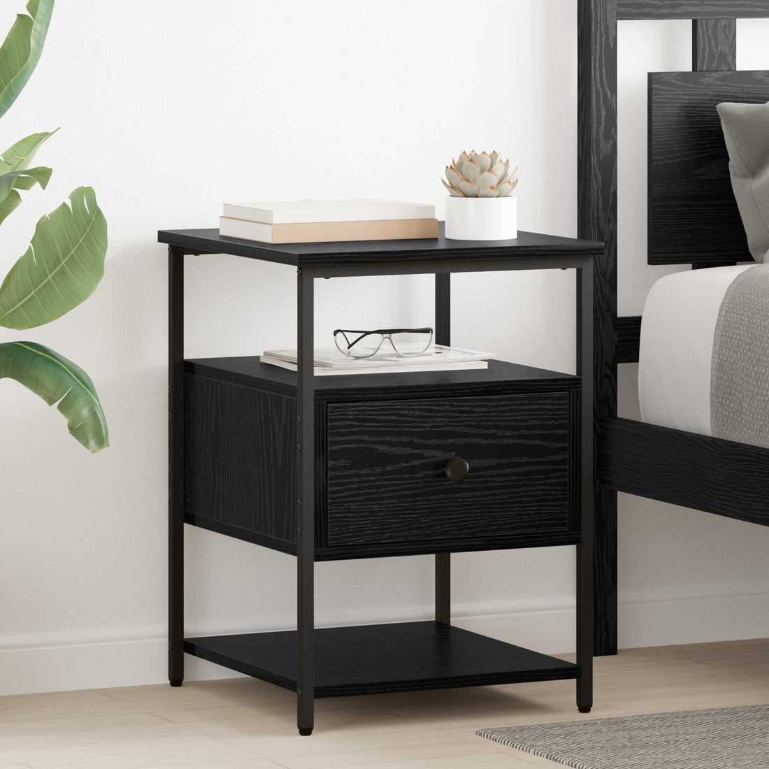vidaXL Armario de Noche 2 uds. Roble Negro 40 x 42 x 56 cm