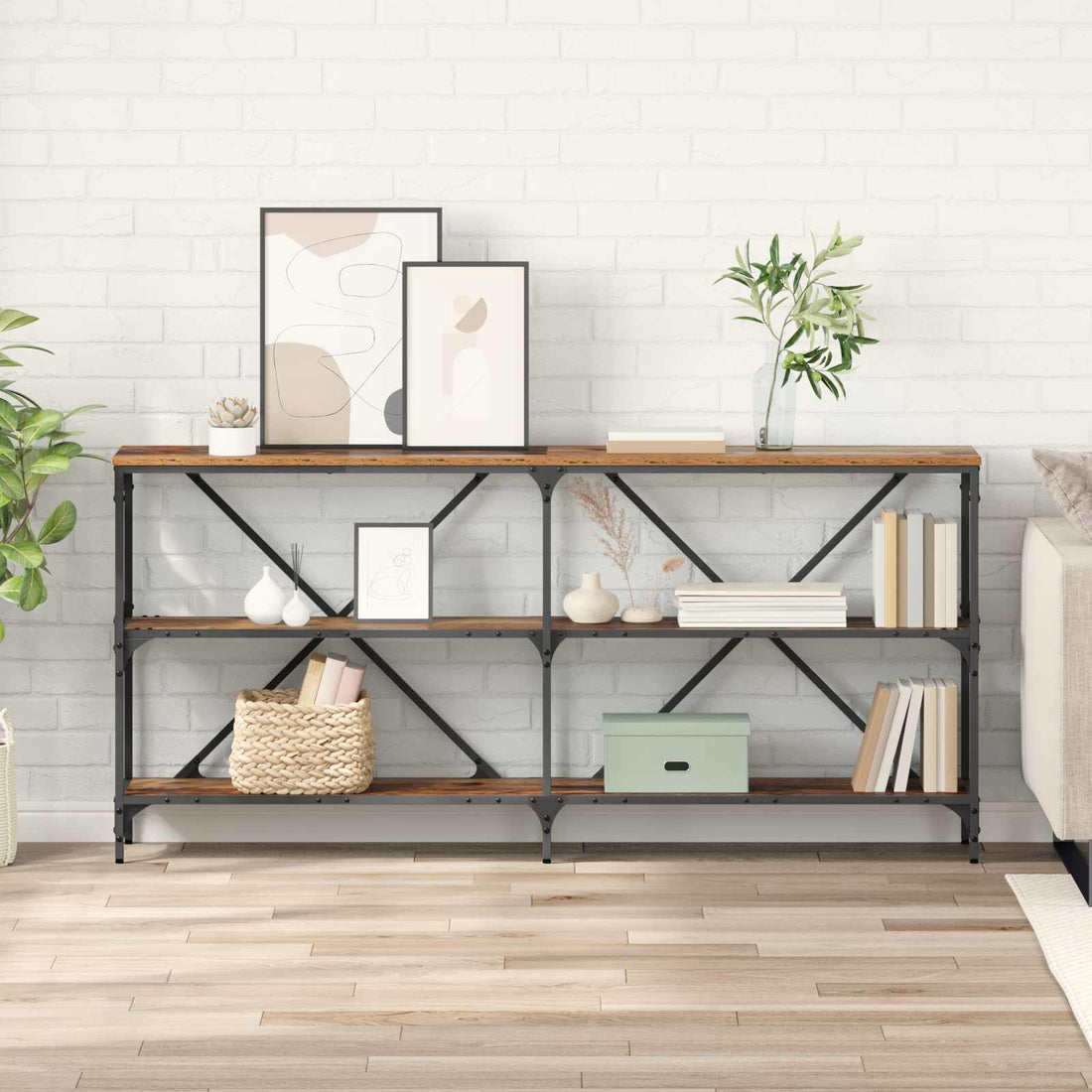 vidaXL Mesa Consola Madera vieja 160 x 30 x 75 cm Madera de ingeniería