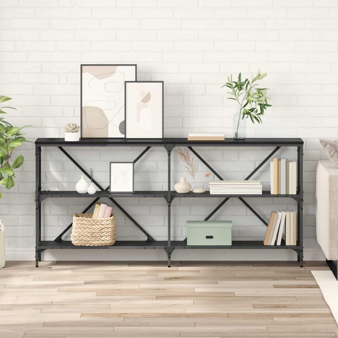 vidaXL Mesa Consola Roble Negro 160 x 30 x 75 cm Madera de ingeniería