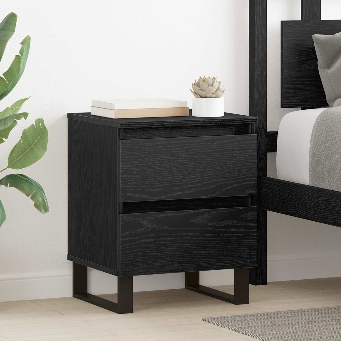 vidaXL Armario de Noche 2 uds. Roble Negro 40 x 35 x 50 cm