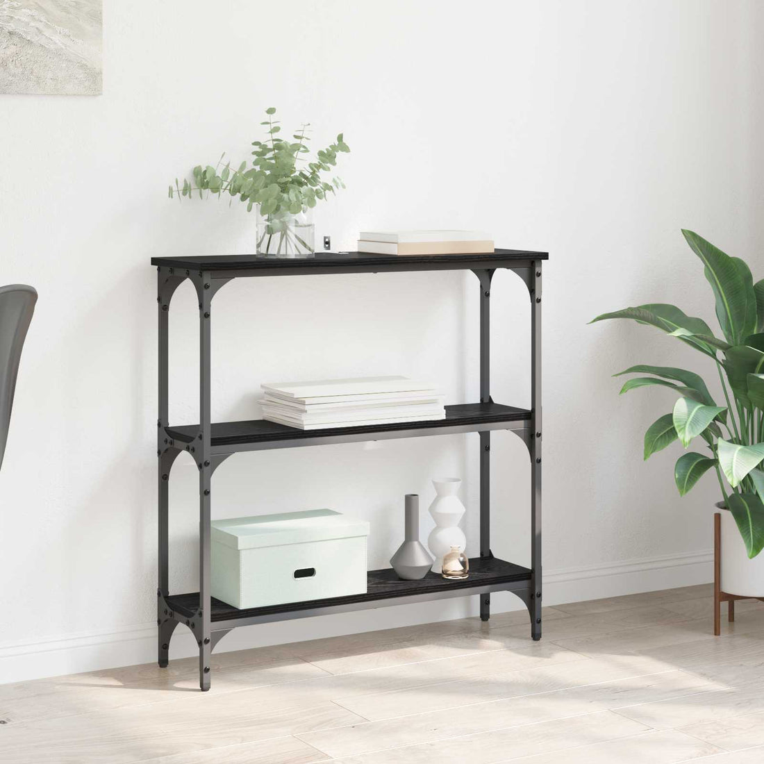 vidaXL Mesa Consola Roble Negro 75 x 22,5 x 75 cm Madera de ingeniería