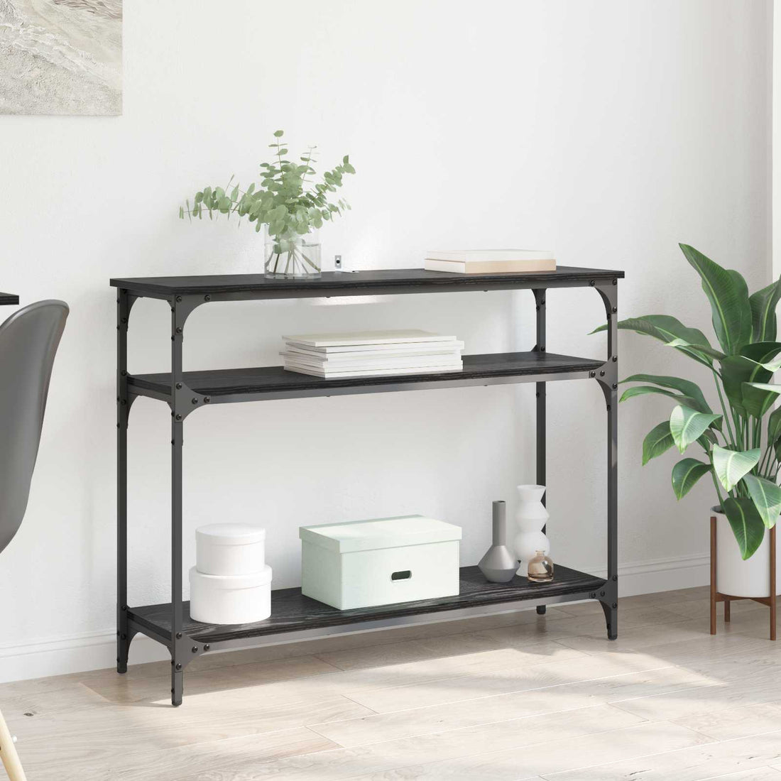 vidaXL Mesa Consola Roble Negro 100 x 29 x 75 cm Madera de ingeniería