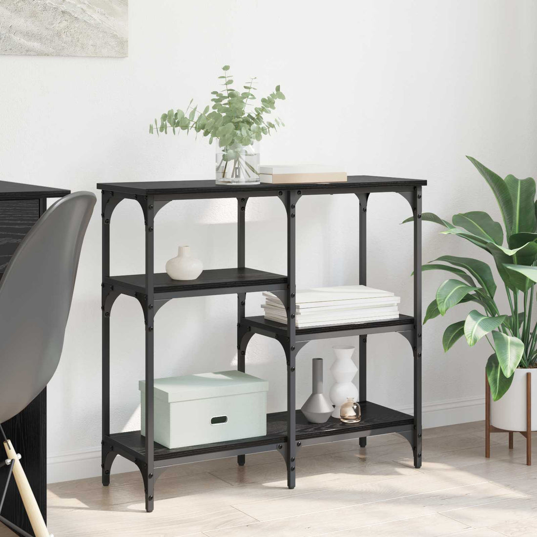 vidaXL Mesa Consola Roble Negro 80 x 29 x 75 cm Madera de ingeniería