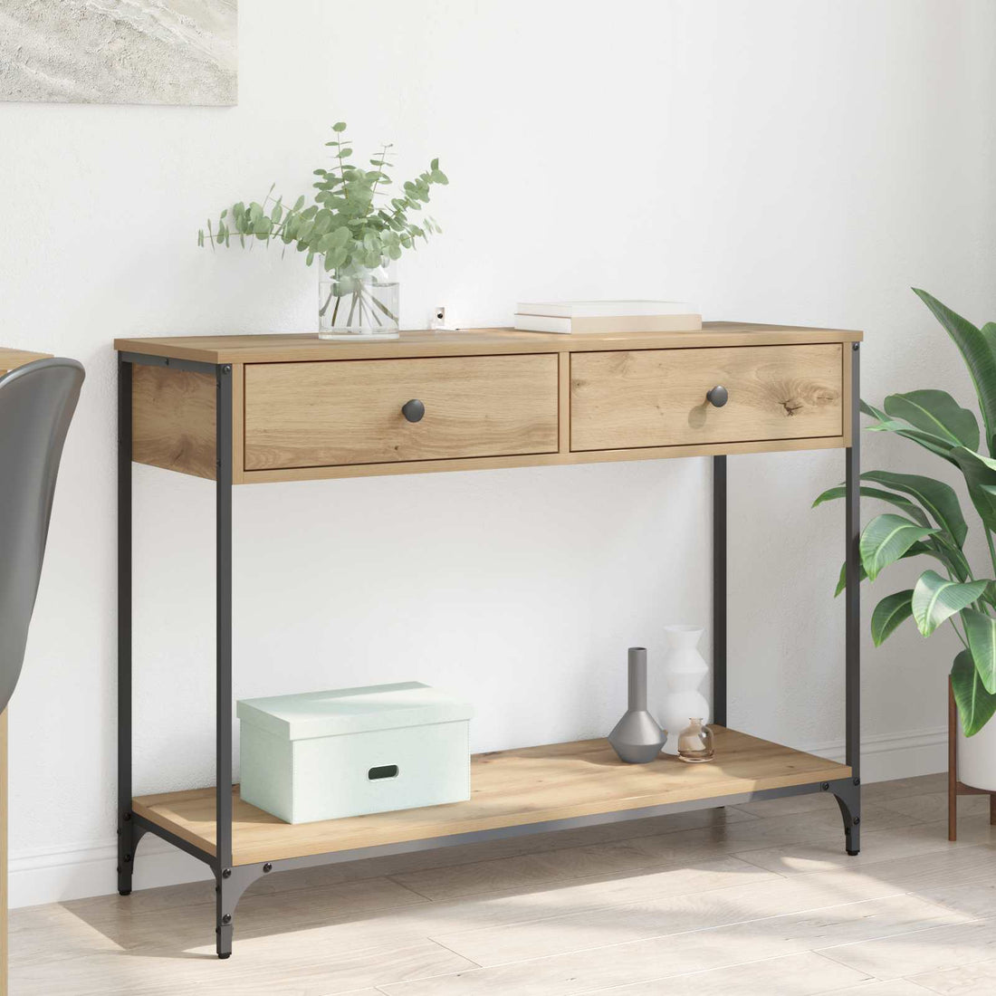 vidaXL Mesa Consola Roble artisan 100 x 34,5 x 75 cm