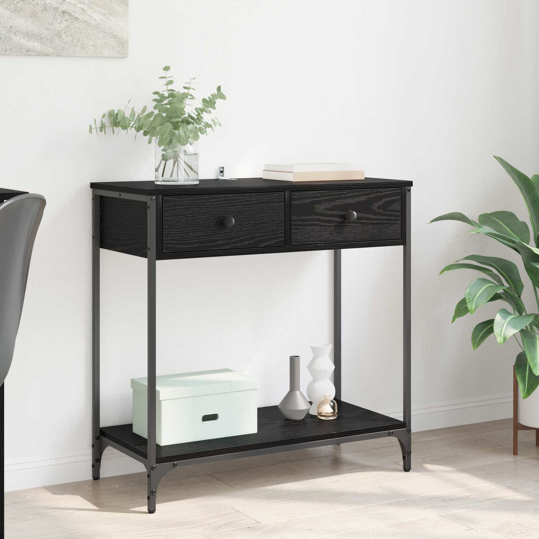 vidaXL Mesa Consola Roble Negro 75 x 34,5 x 75 cm Madera de ingeniería
