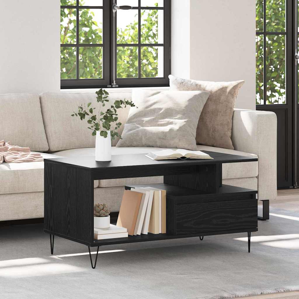 vidaXL Mesa de Café Roble Negro 90 x 49 x 45 cm Madera de ingeniería