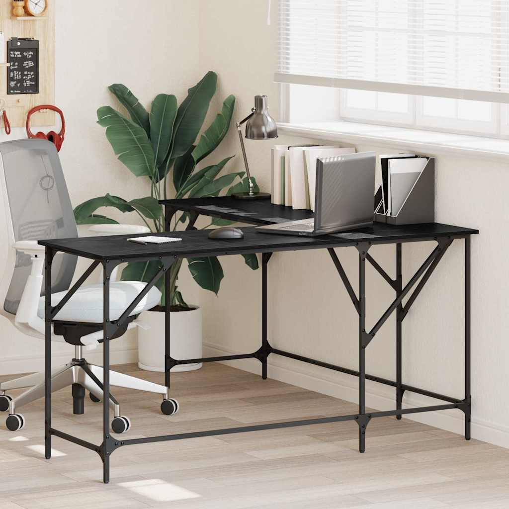 vidaXL Escritorio Roble Negro Madera de ingeniería 149 x 149 x 75 cm
