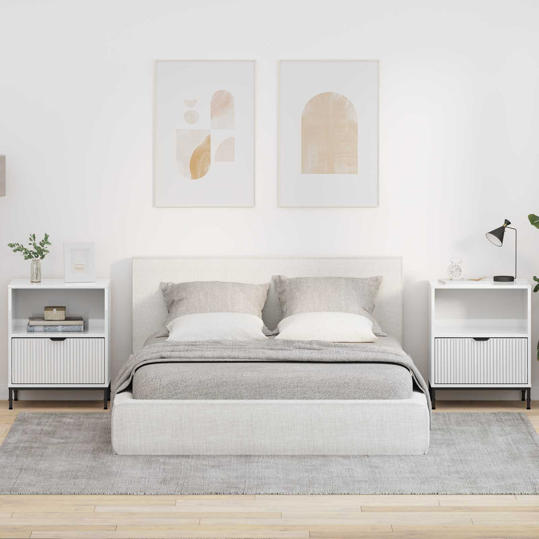 vidaXL Armario de Noche 2 uds. Blanco brillante 49 x 36 x 61 cm
