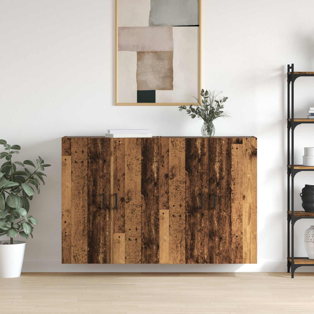 vidaXL Armario de pared 2 uds. Madera vieja 69,5 x 34 x 90 cm
