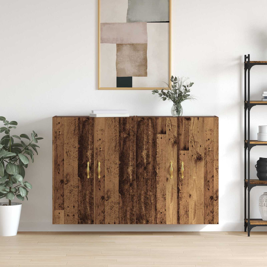 vidaXL Armario de pared 2 uds. Madera vieja 69,5 x 34 x 90 cm