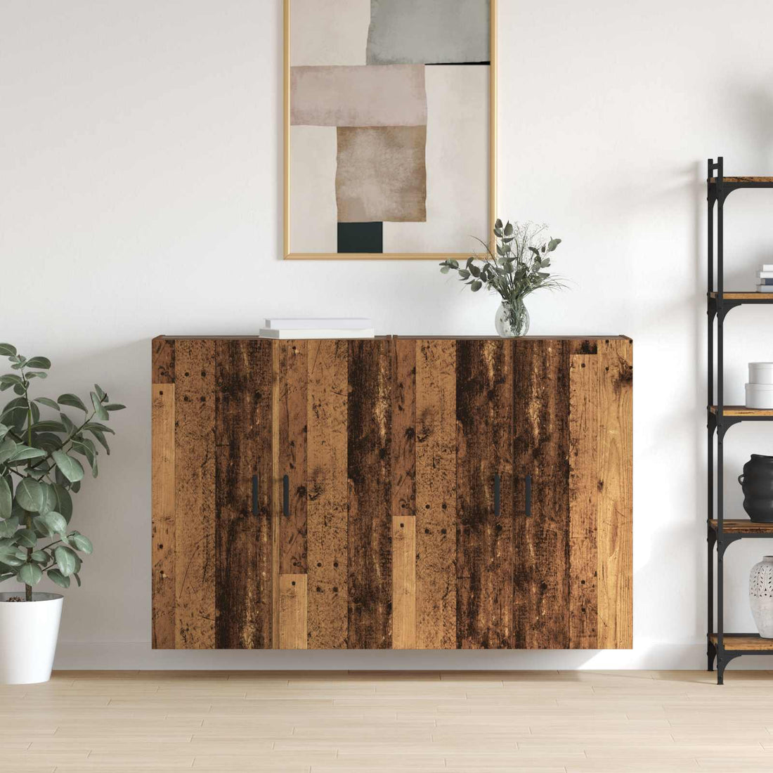 vidaXL Armario de pared 2 uds. Madera vieja 69,5 x 34 x 90 cm