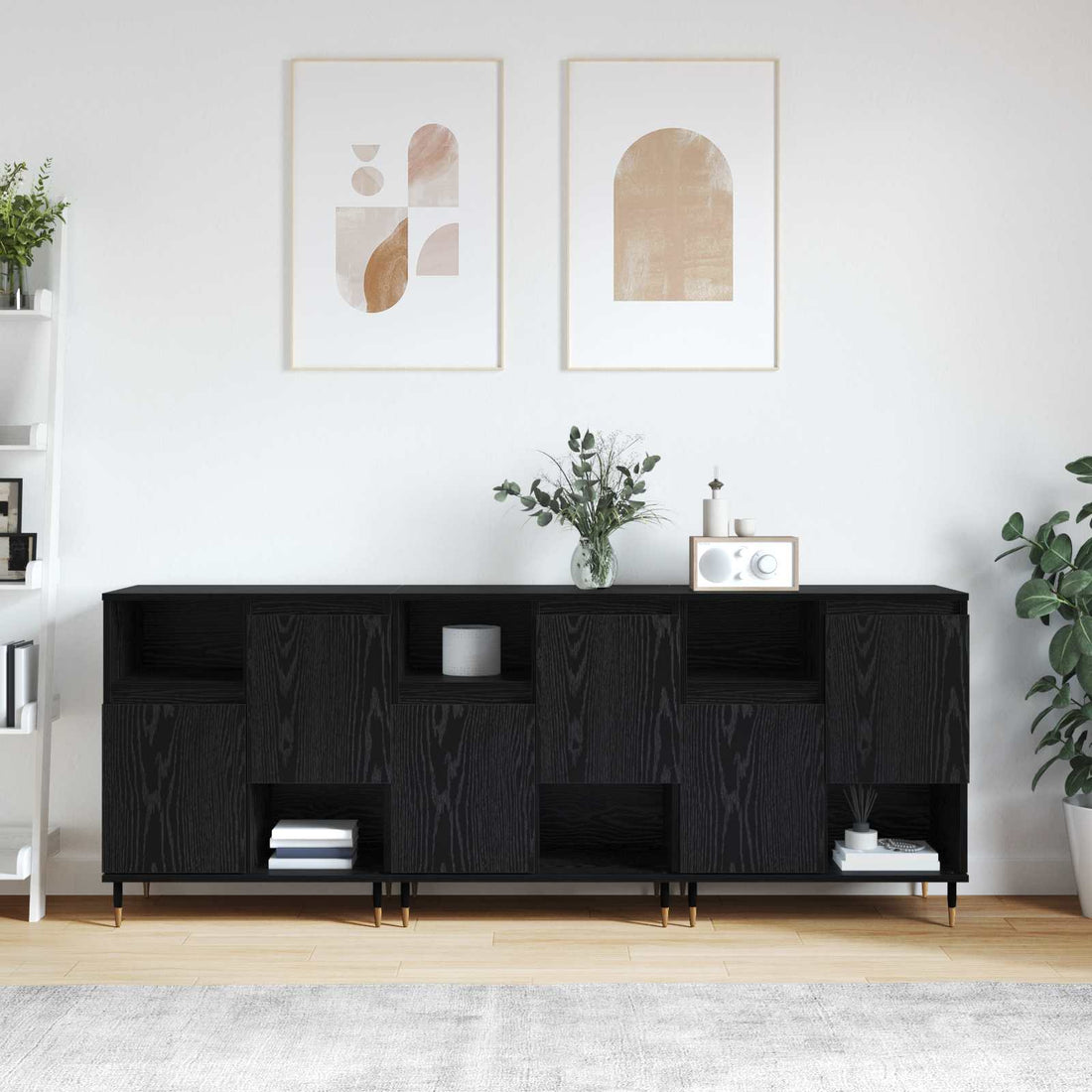 vidaXL Tableros Lateral 3 uds. Roble Negro