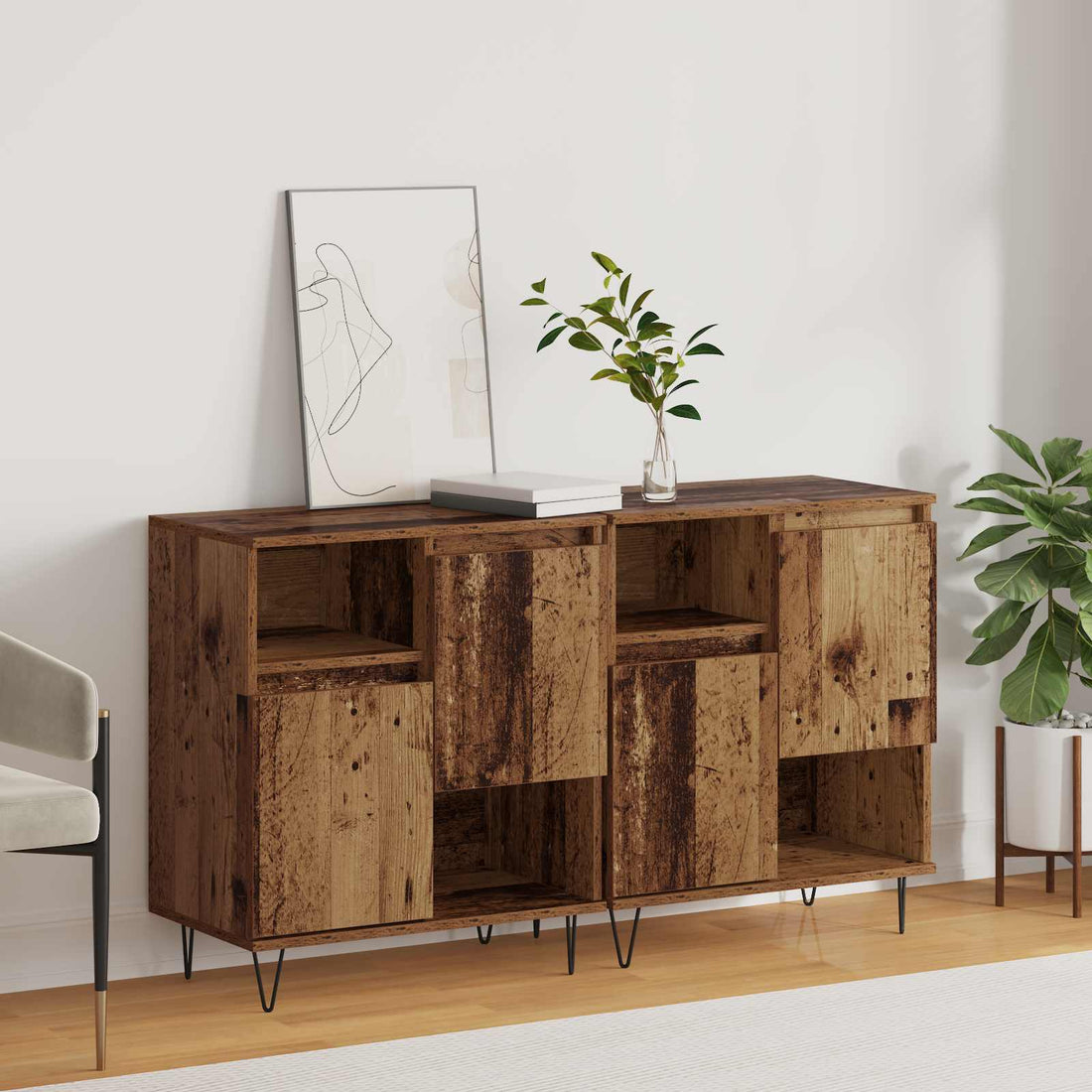 vidaXL Aparador 2 uds. Madera vieja 60 x 35 x 70 cm