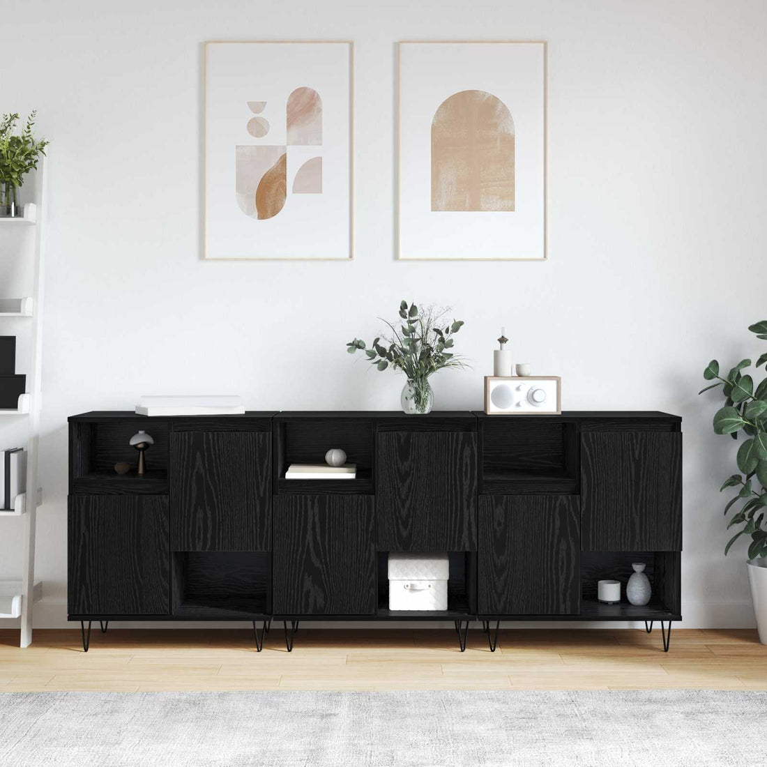 vidaXL Aparador 3 uds. Roble Negro 60 x 35 x 70 cm
