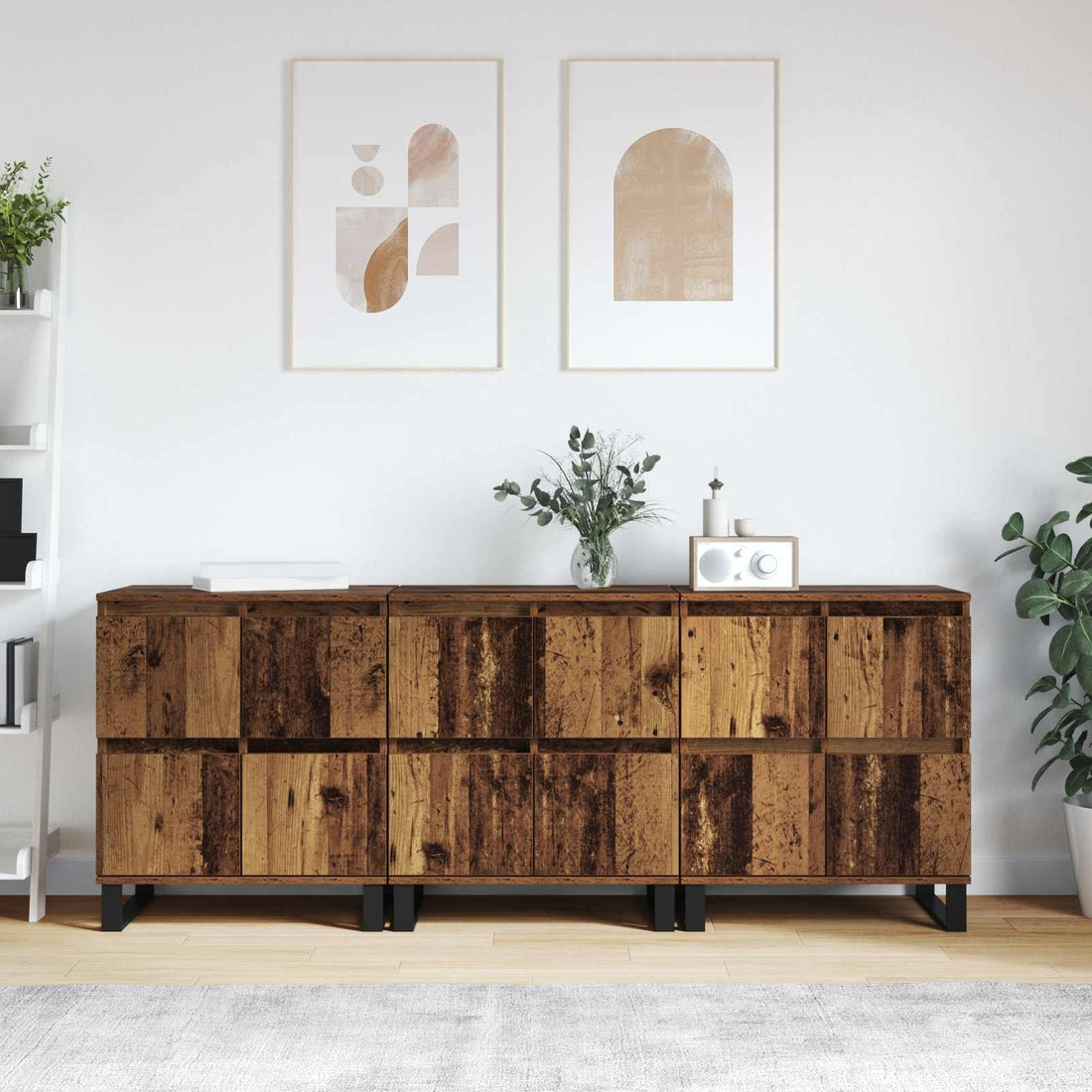 vidaXL Aparador 3 uds. Madera vieja 60 x 35 x 70 cm