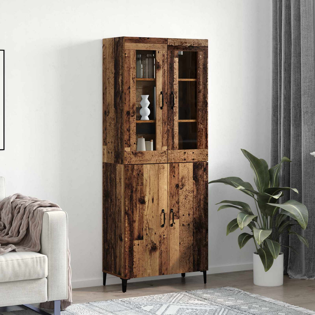 vidaXL Aparador alto 2 uds. Madera envejecida 69,5 x 34 x 180 cm