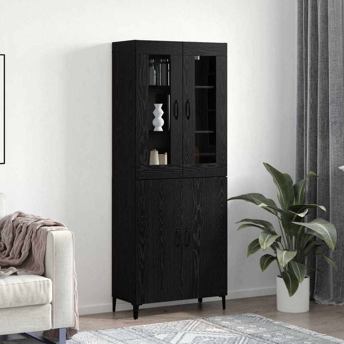 vidaXL Aparador alto 2 uds. Roble Negro 69,5 x 34 x 180 cm
