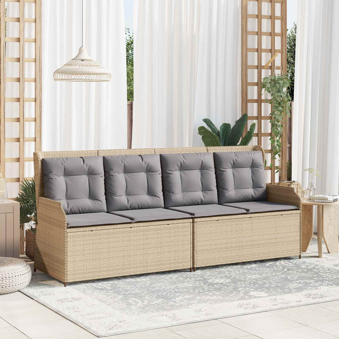 vidaXL Banco de jardín Beige y gris ratán sintético