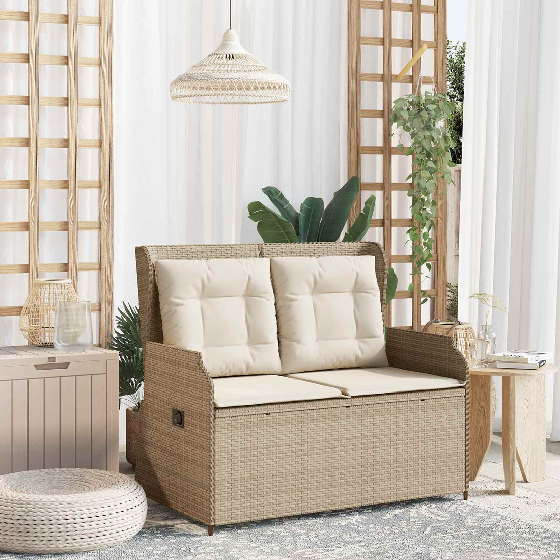 vidaXL Banco de jardín Beige ratán sintético