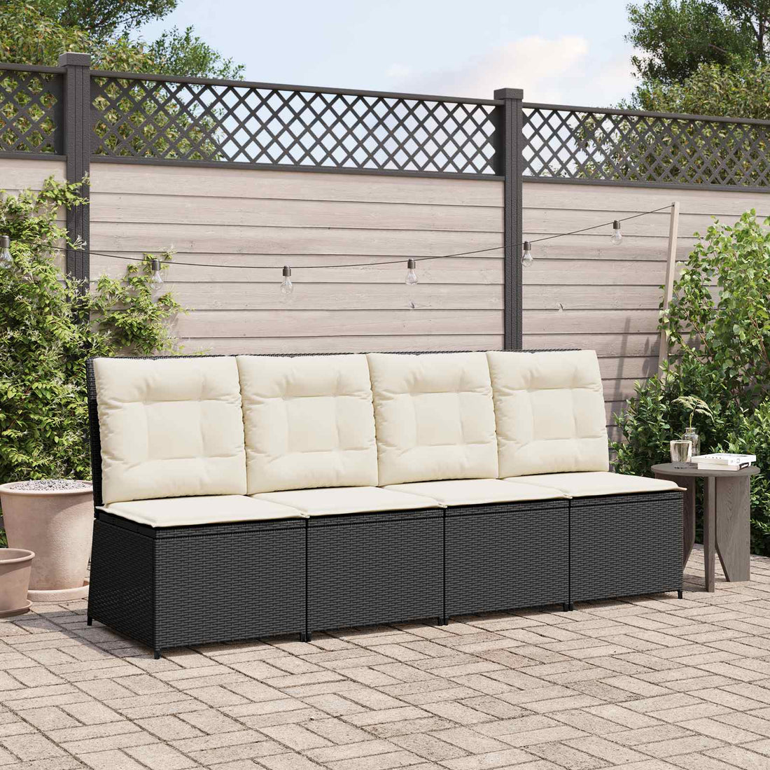 vidaXL Sofá de jardín con cojín Negro y Crema ratán sintético