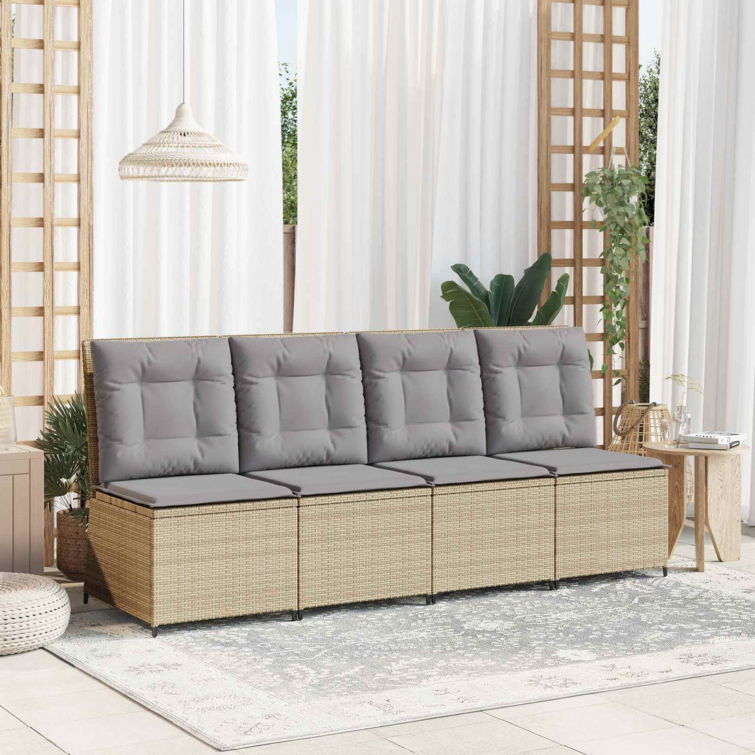 vidaXL Sofá de jardín con cojín Beige y gris ratán sintético