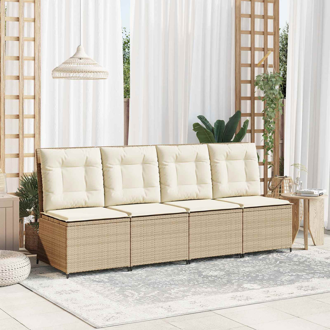 vidaXL Sofá de jardín con cojín Negro y Crema ratán sintético