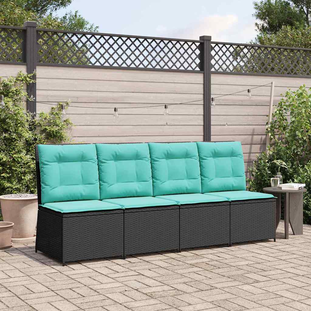 vidaXL Sofá de jardín con cojín Negro y Turquesa ratán sintético