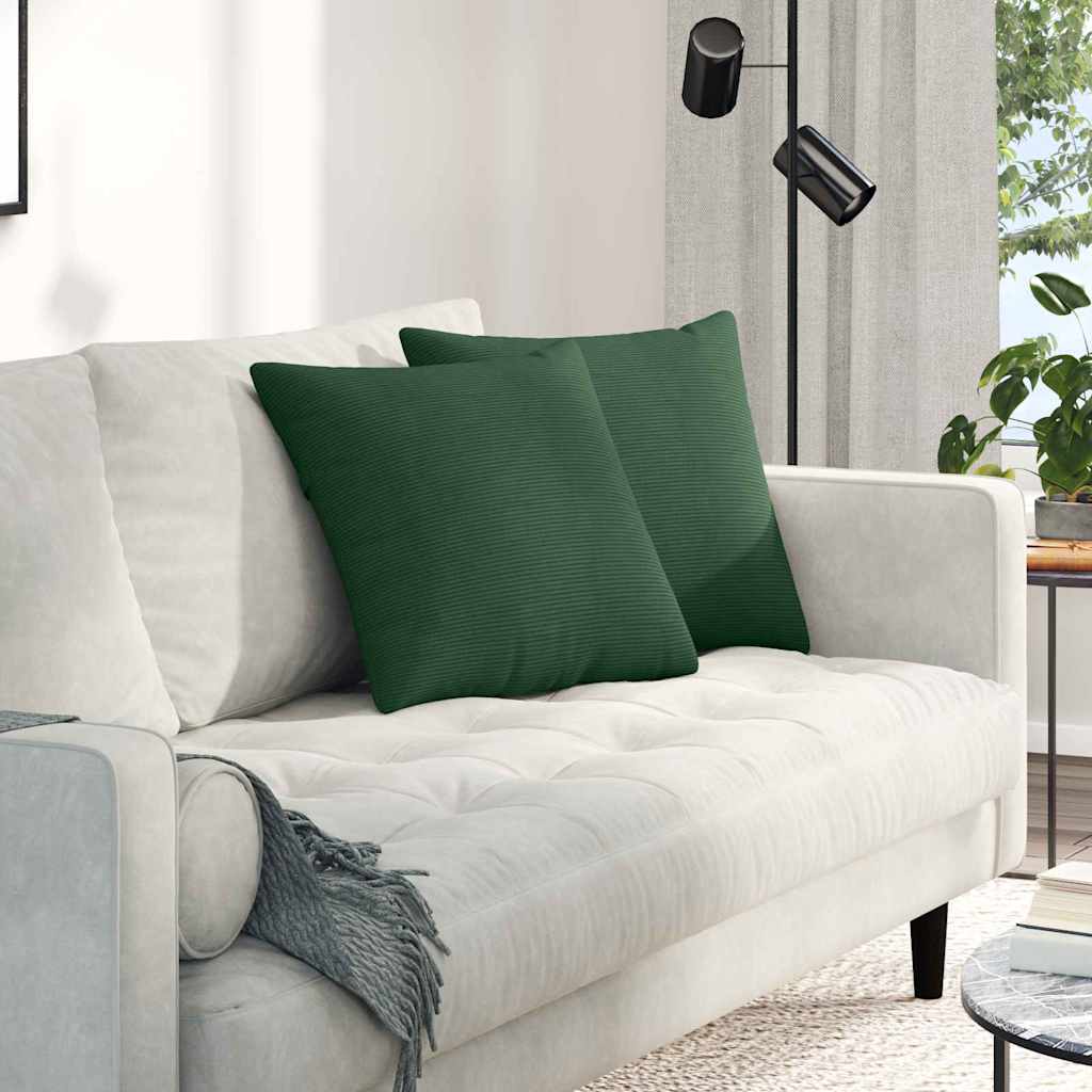 vidaXL Cojines de sofá 2 pcs Verde oscuro 45 x 45 cm Tela de pana