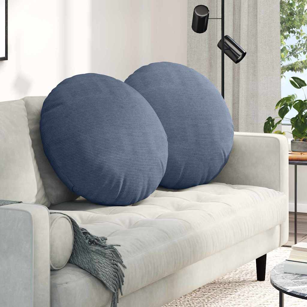 vidaXL Cojines para asiento 2 uds. Tela de pana Azul Ø60 x 21 cm
