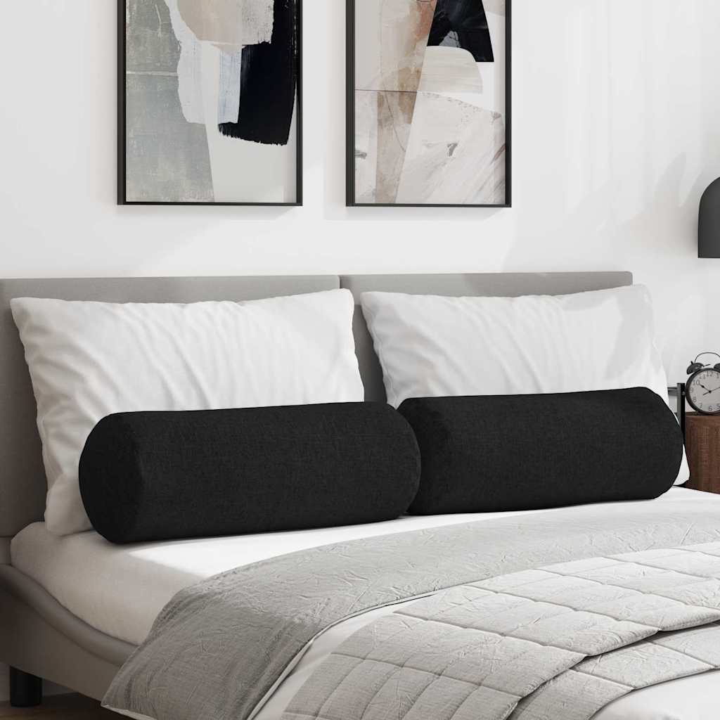 vidaXL Cojines Bolster 2 uds. tela Negro Ø 25 x 70 cm