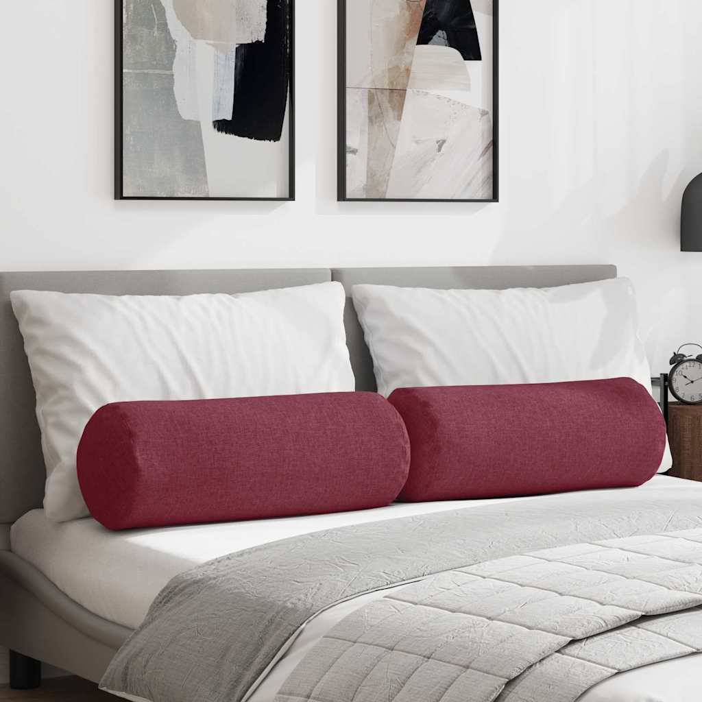 vidaXL Cojines Bolster 2 uds. tela Rojo vino Ø 25 x 70 cm