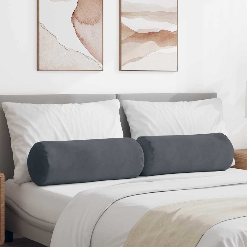 vidaXL Cojines Bolster 2 pcs Gris oscuro Ø 25 x 70 cm Tela de pana