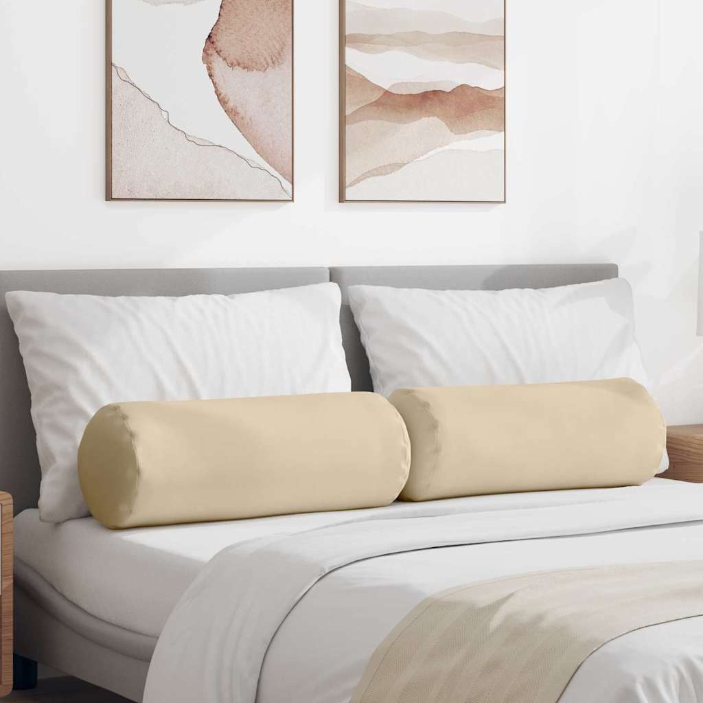 vidaXL Cojines Bolster 2 pcs Crema Ø 25 x 70 cm Tela de microfibra