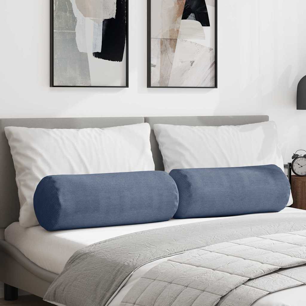 vidaXL Cojines Bolster 2 pcs Azul Ø 25 x 70 cm Tela de pana