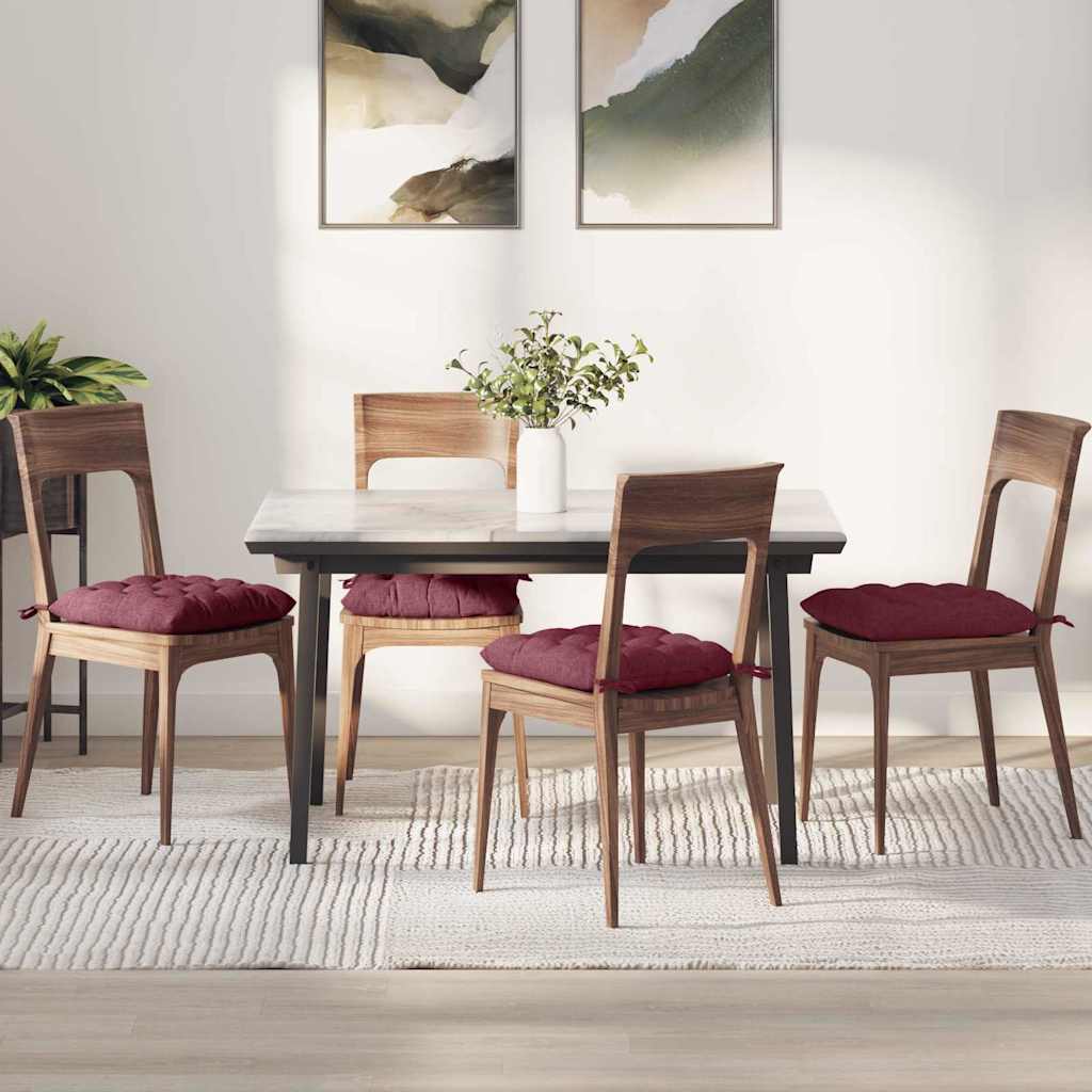 vidaXL Cojines para asiento 4 uds. Tela Rojo vino 40 x 40 x 6 cm