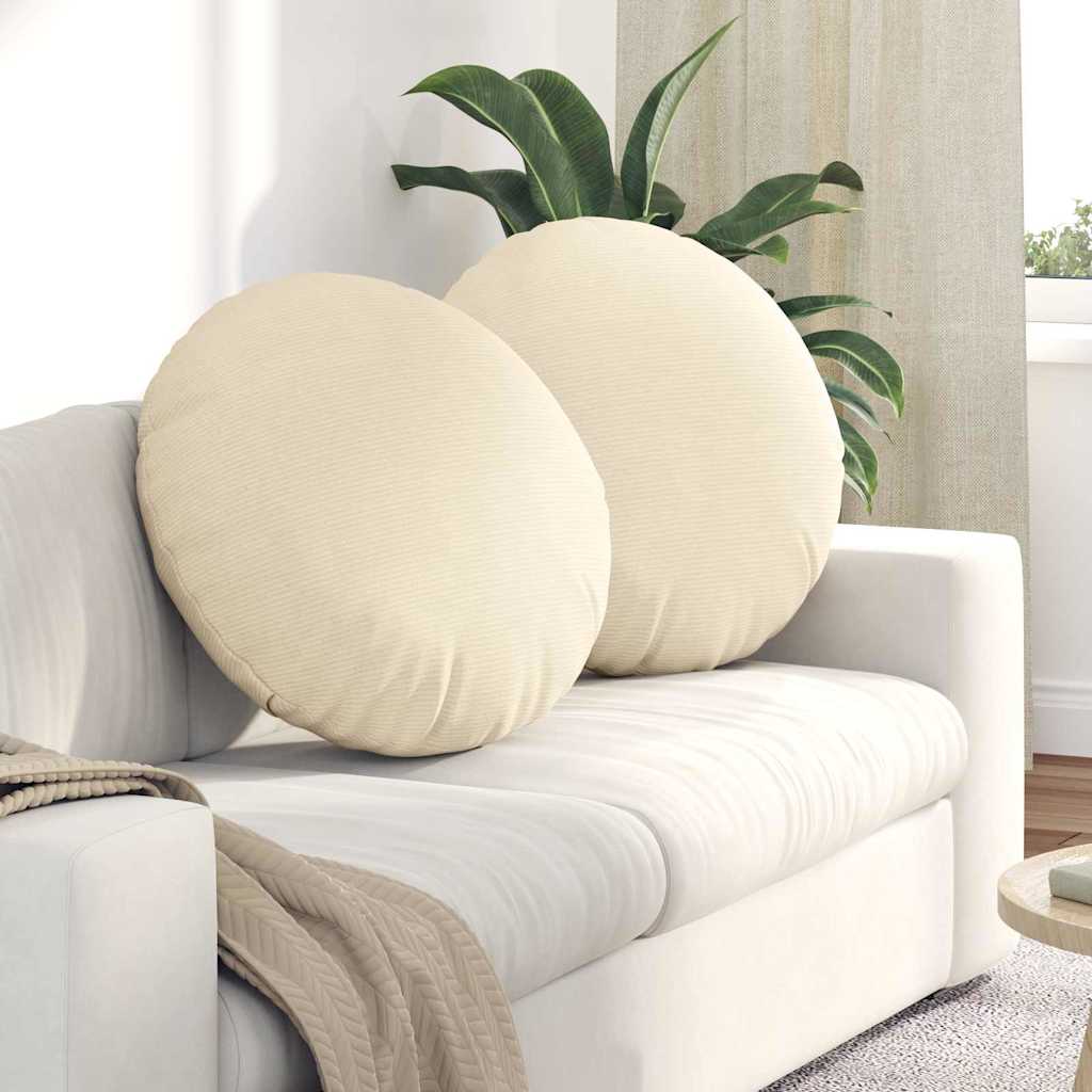 vidaXL Cojines para asiento 2 uds. Tela de pana Crema Ø 80 cm